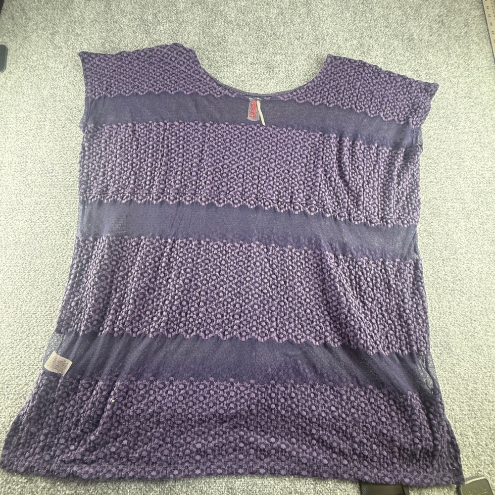 Free People Purple Sheer Floral Lace Mesh Knit Scoop Neck Top Small 0748